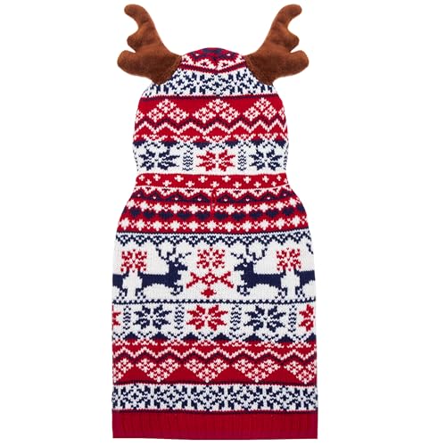 TUKOAW Weihnachtspullover für Hunde, warm, Geweih, Strickwaren, Pullover für kaltes Wetter, niedliches hässliches Urlaubs-Hundekostüm, Outfits mit Loch für die Leine für kleine, mittelgroße und große von TUKOAW