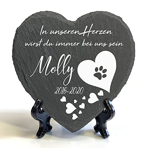 Individueller Personalisiert Groß Herzform Tiergrabstein Schiefer Gedenkstein + Ständer für Hund, Katze und andere Haustiere Tiere - Größe | 25 x 25 cm | - Weißes Herz von TULLUN