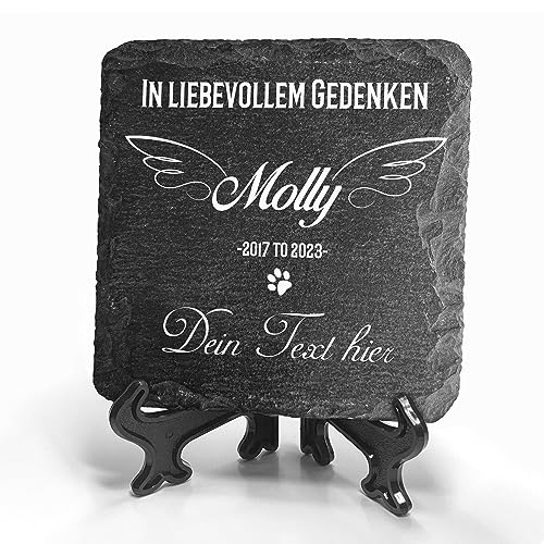 Individueller Personalisiert Tiergrabstein Schiefer Gedenkstein + Ständer für Hund, Katze und andere Haustiere - Größe 10 x 10 cm - Benutzerdefinierter Text von TULLUN