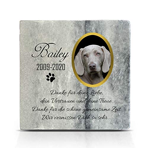 TULLUN Individueller Personalisiert Grau Natur Marmor Gedenkstein für Hund, Katze und andere Haustiere - Größe 10 x 10 cm - Personalisiert Text und Foto von TULLUN