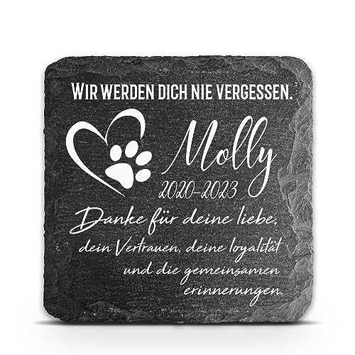 TULLUN Individueller Personalisiert Tiergrabstein Schiefer Gedenkstein für Hund, Katze und andere Haustiere - Größe 10 x 10 cm - Pfotenabdruck von TULLUN