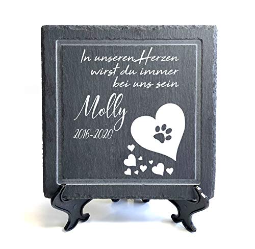 TULLUN Individueller Personalisiert Tiergrabstein Schiefer Gedenkstein für Hund, Katze und andere Haustiere - Größe 20 x 20 cm - Weißes Herz von TULLUN