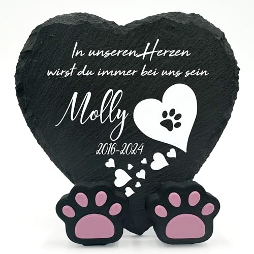 TULLUN Personalisierte Gedenktafel in Herzform Pfotenständer für Haustier Katze Hund Schiefer Stein Rahmen Pelziger Freund Grabstein | 10 x 10 cm| - Weißes Herz von TULLUN