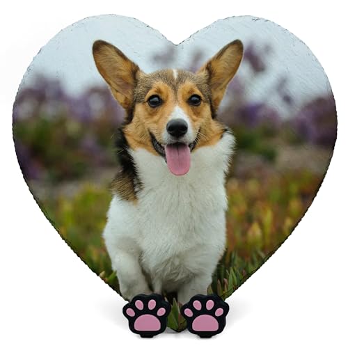 TULLUN Personalisierte Memorial Herzform Foto Namenstafel für Haustier Katze Hund Schiefer Naturstein Rahmen Pfote Grab Marker mit Pfote Display-Ständer - Full Print - V1 Größe | 25 x 25 cm | von TULLUN