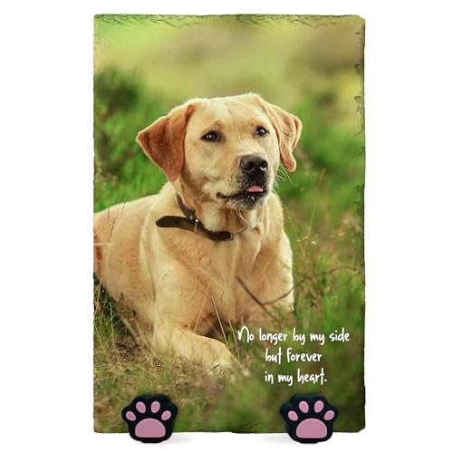 TULLUN Personalisierte Memorial Herzform Foto Namenstafel für Haustier Katze Hund Schiefer Naturstein Rahmen Pfote Grab Marker mit Pfote Display Ständer - Voller Druck - Vertikal | 20 x 30 cm | von TULLUN