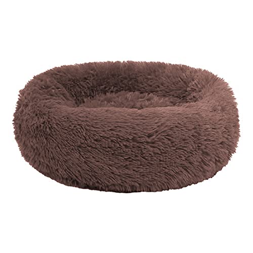 TUPMITUPO Hunde Bett Katzenbett Hundebett Flauschig Haustiernest Katzennest Matte Hundenest Plüsch Rundes Winterwarmes Hundebett Haustierbett Katzennest, Braun, Durchmesser 50 cm von TUPMITUPO