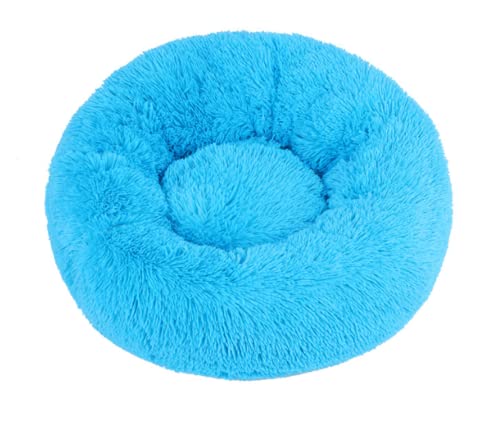 TUPMITUPO Hunde Bett Katzenbett Hundebett Flauschig Herbst Und Winter, Verdickter Plüsch, Rund, Haustier-nestmatte, Tiefschlaf, Katzennest, Hundenest, Kleine Und Mittlere Hunde, Blau, 90 cm, 1600 G von TUPMITUPO