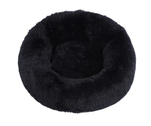 TUPMITUPO Hunde Bett Katzenbett Hundebett Flauschig Herbst Und Winter, Verdickter Plüsch, Rund, Haustier-nestmatte, Tiefschlaf-katzennest, Hundenest, Kleine Und Mittlere Hunde, Schwarz, 40 cm, 420 G von TUPMITUPO