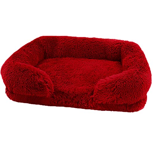 TUPMITUPO Hunde Bett Katzenbett Hundebett Flauschig Plüsch Haustier Hundesofa Eckig Zwinger Haustierbett Katzenmatte Winterwarmer Katzenzwinger, Weinrot, XL (100x60x18cm) 1800g von TUPMITUPO