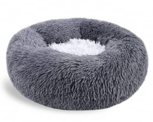 TUPMITUPO Hunde Bett Katzenbett Hundebett Flauschig Plüsch-haustierhütte Winter, Runde Katzenhütte, Warme Farbe, Passende Haustiermatte, Haustierbett, Grau, 60 cm von TUPMITUPO