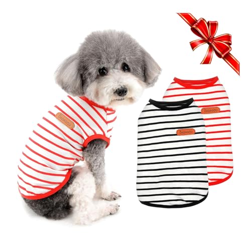 2 Stück Gestreiftes Hunde-T-Shirt für kleine Hunde und Katzen - Atmungsaktives Sommer-Westen-Shirt, Bequeme und niedliche Welpenkleidung für Chihuahuas, Beagles, ärmelloses Shirt für Hauskatze, S von TVMALL