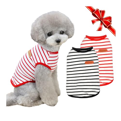 Hund gestreiftes T-Shirt, TVMALL Sommer atmungsaktiv Baumwolle Shirts, Hund weiches Tank Top ärmellos Sweatshirt Weste Hund Tee Shirt für kleine Hundekatze Kleidung (2Pack), Schwarz/Rot XXL von TVMALL