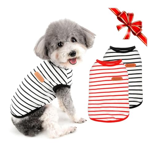 TVMALL 2er-Pack Hunde-T-Shirts, Atmungsaktive Baumwollweste für Chihuahua, Beagle, Bichon Frise - Mädchen Junge gestreifte Hundekleidung, Sommer-Welpenbekleidung für kleine Hunde und Katzen, M von TVMALL