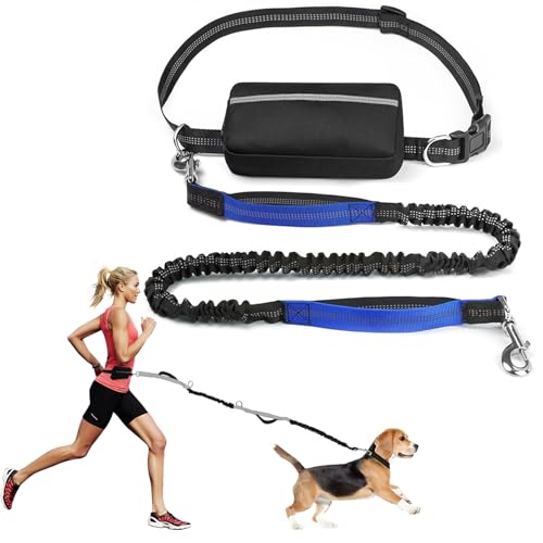 Hunde Joggingleine, Freihändige Leine mit Gürteltasche, Outdoor Hundelauf sicherheitsleine mit Reflektierenden Nähten & Dehnbarem Gummibund, Doppelgriff Einziehbares, für Große Mittelgroße Hunde von TW1TGOFT