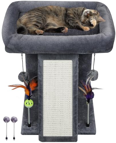 TWDEPART Kratzbaum Turm mit Katzenkratzbaum für Indoor Katzen, Aktivitätszentrum Kletterbaum mit Kratzbrett und verspielten Spielzeugbällen, Grau von TWDEPART