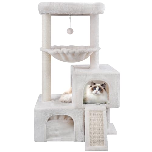 TWDEPART Katzenbaumturm für Indoor-Katzen, Aktivitätszentrum, Katzenturm mit zwei Katzenhütten, Hängematte und Kratzbäumen, Beige von TWDEPART