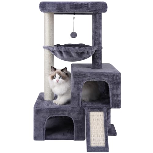 TWDEPART Katzenbaumturm für Indoor-Katzen, Aktivitätszentrum, Katzenturm mit zwei Katzenhütten, Hängematte und Kratzbäumen, Grau von TWDEPART