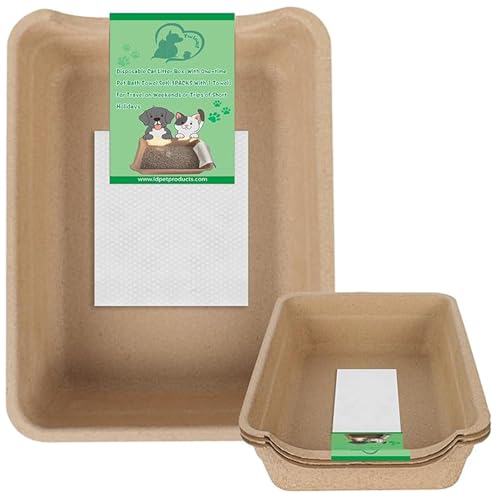 Twlead Einweg-Katzentoiletten für Katzen, niedriger Einstieg, Papier-Katzentoilette mit einmaligem Haustier-Badetuch-Set (3 Packungen mit 1 Handtuch) für Reisen an Wochenenden oder Kurzurlaubsreisen von TWLEAD