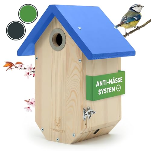 TWOCOZY Premium Nistkasten für Meisen | Kohlmeisen [SPECHTSCHUTZ & NESTSCHUTZ] wetterfest & verschraubt | Maße NABU konform | Vogelhaus zum Aufhängen für Meisen - 32 mm (Blau, 17cm x 23,5cm x 32cm) von TWOCOZY