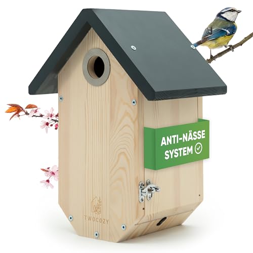 TWOCOZY Premium Nistkasten für Meisen | Kohlmeisen [SPECHTSCHUTZ & NESTSCHUTZ] wetterfest & verschraubt | Maße NABU konform | Vogelhaus zum Aufhängen für Meisen - 32 mm von TWOCOZY