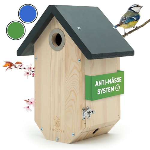 TWOCOZY Premium Nistkasten für Meisen | Kohlmeisen [SPECHTSCHUTZ & NESTSCHUTZ] wetterfest & verschraubt | Maße NABU konform | Vogelhaus zum Aufhängen für Meisen - 32 mm von TWOCOZY