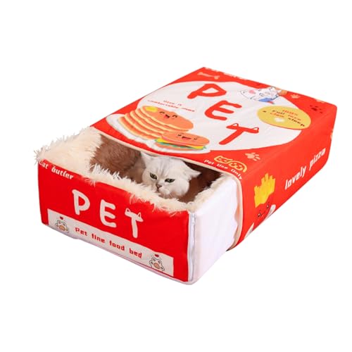 Snack Form Katzenbett, Herausziehbares Katzenbett mit Reißverschluss , Rechteckiges Abnehmbares Katzenbett , Plüschflauschige Katzenschlafsack,Waschbar für den Innenbereich (Rot, 47 x 37 x 17 cm) von TWSOUL