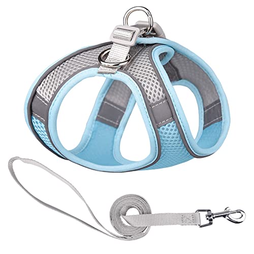 Hundegeschirr Reflektierendes Hundegeschirr mit Leine, verstellbares Nylon-Geschirr, atmungsaktive Halsbänder for Chihuahua, kleine und große Hunde Leine (Color : 3-Blue, Size : XXS) von TYNXK