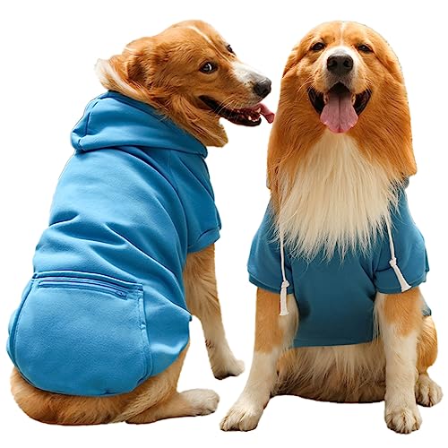 Hund Hoodie Haustier Kleidung Hund Hoodies mit Tasche Basic Hoodie Sweater für Kleine Mittlere Große Hunde Blau 2XL von TYONMUJO