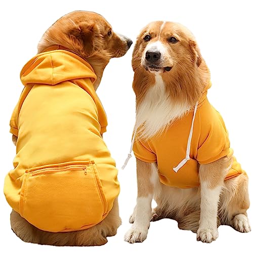 Hund Hoodie Haustier Kleidung Hund Hoodies mit Tasche Basic Hoodie Sweater für Kleine Mittlere Große Hunde Gelb 4XL von TYONMUJO