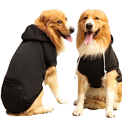 Hund Hoodie Haustier Kleidung Hund Hoodies mit Tasche Basic Hoodie Sweater für Kleine Mittlere Große Hunde Schwarz 2XL von TYONMUJO