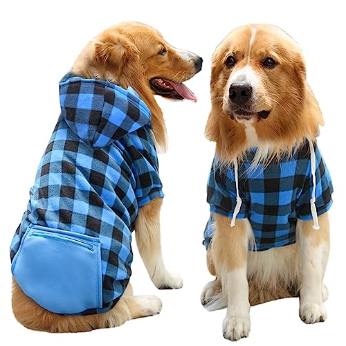 Hunde-Kapuzenpullover mit Tasche, Haustierkleidung, warmer Kapuzenpullover, Pullover für kleine, mittelgroße und große Hunde, blau kariert, Größe XS von TYONMUJO