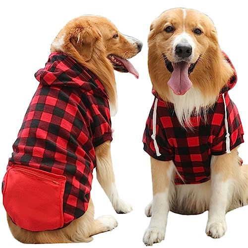Hunde-Kapuzenpullover mit Tasche, Haustierkleidung, warmer Kapuzenpullover, Pullover für kleine, mittelgroße und große Hunde, rot kariert, Größe 2XL von TYONMUJO
