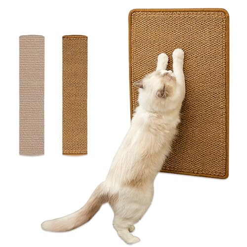 TYXHXTF 2 StüCk Kratzmatte Katze,Selbstklebend Kratzteppich Katze,100x30 cm,60x30 cm,Kratzbretter Katze Wand,Katzen Kratzbrett,Katzenkratzbretter Kratzmatte FüR SchüTzt Teppiche Und Sofas,Braun von TYXHXTF