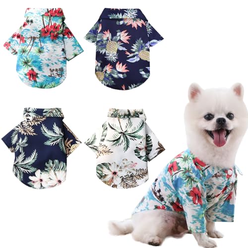 TYXHXTF 4 Stück Sommer Shirts Welpen Kleidung, Hawaiian Style Floral Kokosnussbaum Hemden Coole Sommer, für Kleine Bis Mittlere Hunde Katzen (L) von TYXHXTF