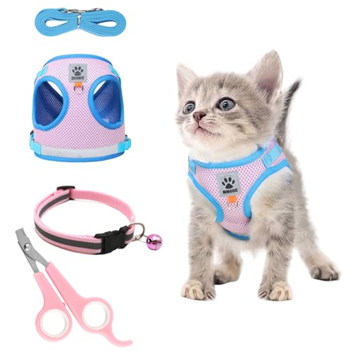 TYXHXTF Katzengeschirr mit Leine Set, Katzenleine Ausbruchsicher Verstellbar, Katzen Weste mit Reflektierenden Streifen, mit Katzenhalsband (XS, Rosa) von TYXHXTF