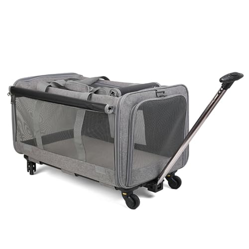 Multifunktionale Haustier-Trolley-Tasche, bietet Platz für 2 Katzen und 1 Hund, tragbare, atmungsaktive Haustierbox, Oxford-Gewebe, Dreizweck-Design, geeignet für Katzen und Hunde zum Ausgehen/Reisen von TYYMSMK