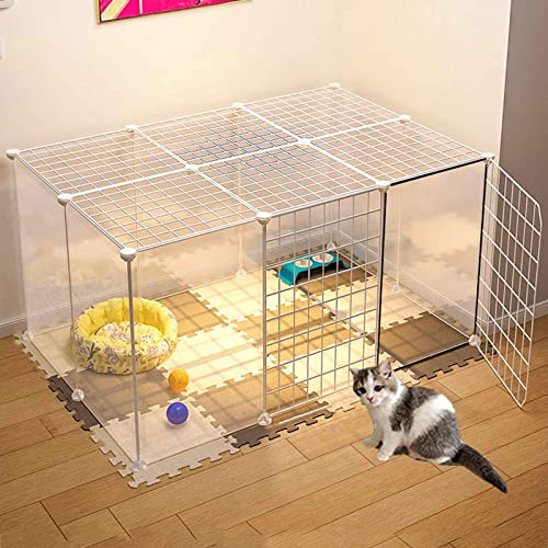 Faltbarer Laufstall für Welpen, Hunde und Katzen, Spielzaun für kleine Tiere, Hundekäfig, 360° transparentes Oberlicht-Design, für draußen/innen, weiß (einfarbig 75 x 75 x 47 cm) (einfarbig von TZUFA