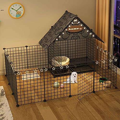 Hundespielgehege für drinnen, Metall, Haustierlaufstall, Hundekäfig mit Katzentoilette, perfekt für Hunde/Katze/Kaninchen/Meerschweinchen/Huhn/Ente/Gans, Kleintiere usw. (Weiß 111 x 111 x 95 von TZUFA