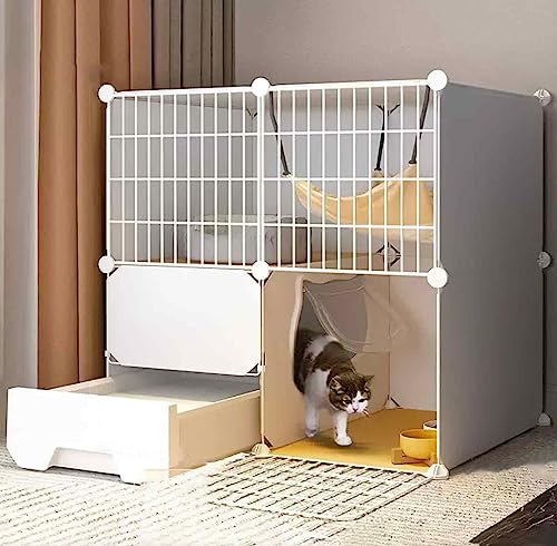 Kätzchen-Laufstall für Hauskatzen, Kätzchengehege für den Innenbereich, Laufstall für Katzen, doppellagige, gewichtete Plattform, einfacher Aufbau der Katzentoilette von TZUFA