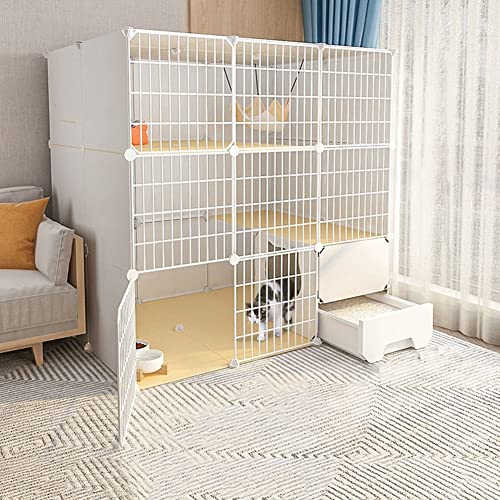 Katzenkäfig, Katzenlaufstall, Metalldraht-Haustier-Katzenhütte mit Tür und geschlossener Katzentoilette, DIY-Metall-Haustierzaun für Welpen, Kaninchen, Kätzchen, Meerschweinchen (Größe: B) von TZUFA