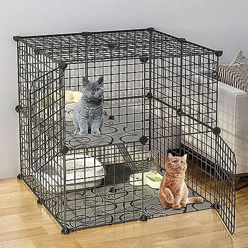 Kleintier-Laufstall, Katzen-Laufstall – Katzenkäfige für den Innenbereich, DIY-Haustier-Laufstall, Metallgehege mit Tür für kleine Haustiere, Kaninchen, Igel, Katze, Meerschweinchen (Größe: von TZUFA