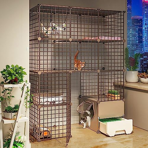 Kleintier-Laufstall, Katzenhütte, Catio-Katzengehege im Freien, DIY-Katzenlaufstall, Katzenkäfige für drinnen, groß, mit Katzentoilette, großer Übungsplatz (Größe: 111 x 49 x 145 cm) von TZUFA