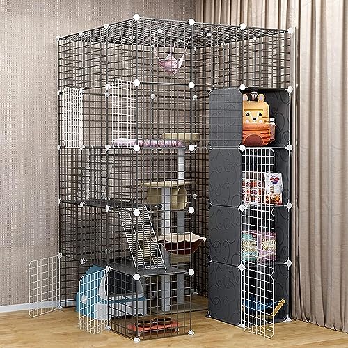 Laufgitter für Kleintiere, Katzenkäfig – Katzenlaufstall, Haustierkäfige für Katzen, Metallgehege, Netz, Übungshof, Zaun, Käfig für kleine Haustiere, Kaninchen, Igel (Größe: 111 x 111 x 183 von TZUFA