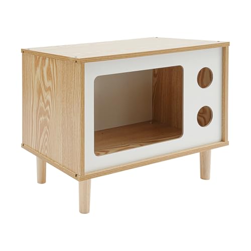 TaNeHaKi Holz Katzenhaus,Tv FöRmiger Katzenunterstand Mit 4 StüTzfüßE,Katzenbetten FüR Hauskatzen 50x29x40cm,Katzenzelt (Holz, EXTRA) von TaNeHaKi