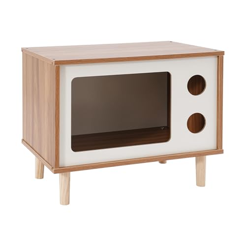 TaNeHaKi Holz Katzenhaus,Tv FöRmiger Katzenunterstand Mit 4 StüTzfüßE,Katzenbetten FüR Hauskatzen 50x29x40cm,Katzenzelt (Walnuss, EXTRA) von TaNeHaKi