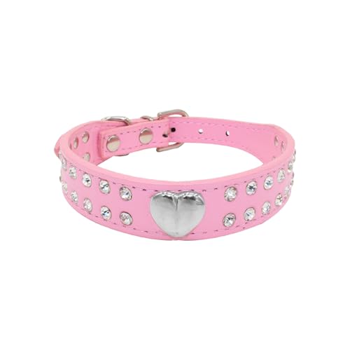 Tabanzhe Hundehalsband für Hunde und Katzen, mit Strasssteinen, verstellbar, mit Diamanten, weiches PU-Leder, Katzenhalsband für kleine, mittelgroße Haustiere, Hunde und Katzen (Rosa) von Tabanzhe