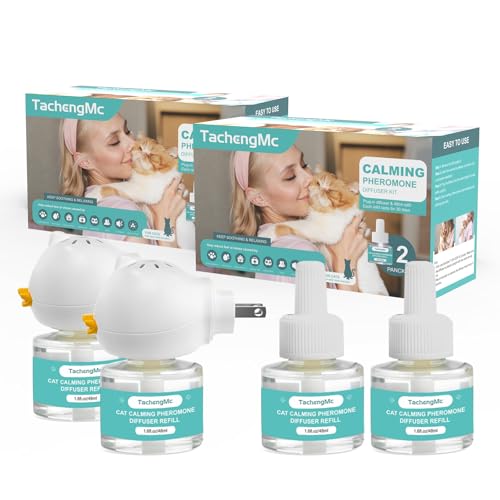 TachengMc Beruhigender Diffusor für Katzen, Pheromone, beruhigender Diffusor, Premium-Katzenberuhigungsdiffusor, Linderung von Angst bei Katzen mit 2 Diffusoren + 4 Nachfüllpackungen, 48 ml von TachengMc