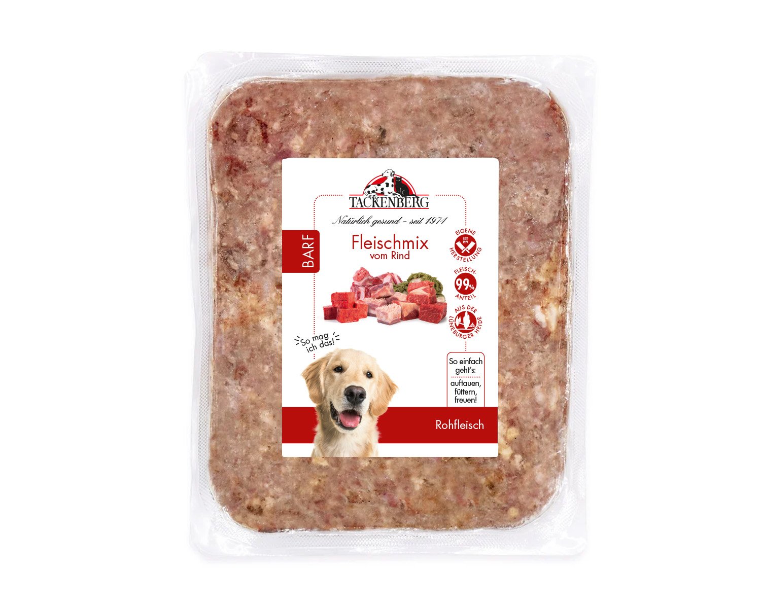 BARF Fleischmix vom Rind für Hunde  - 1000 g - Premiumqualität von Tackenberg von Tackenberg