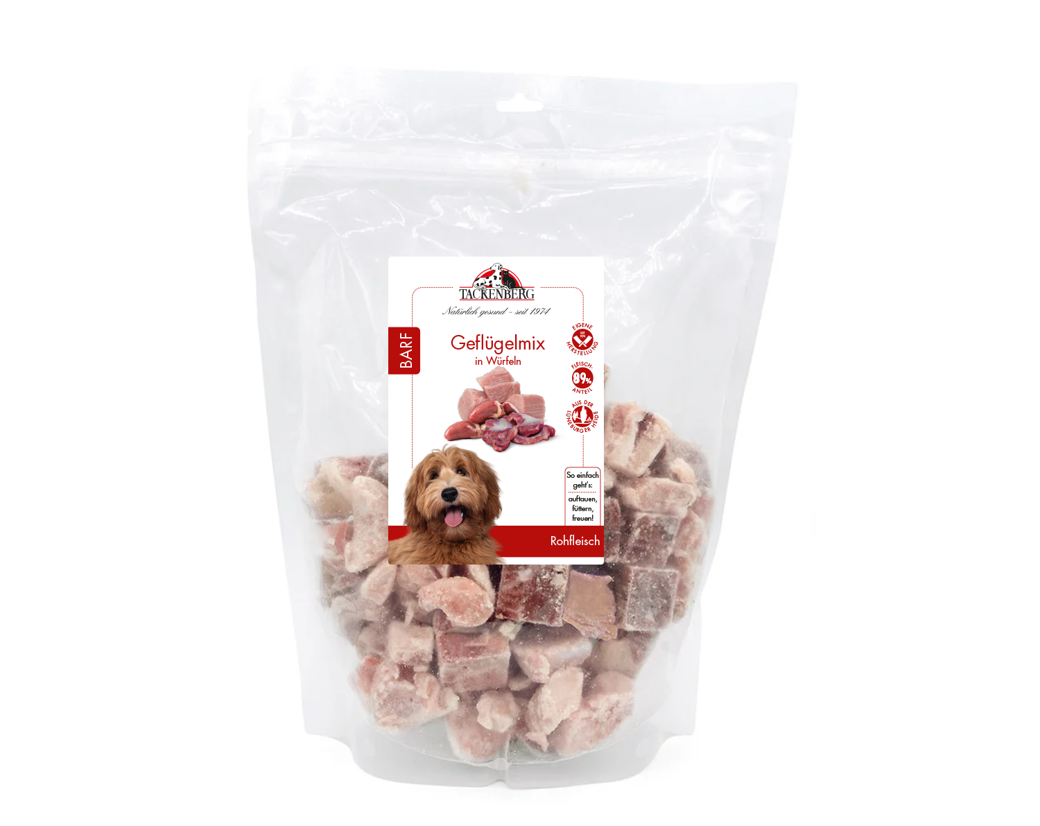 BARF Geflügelmix in Würfeln für Hunde & Katzen  - 2000 g - Premiumqualität von Tackenberg von Tackenberg