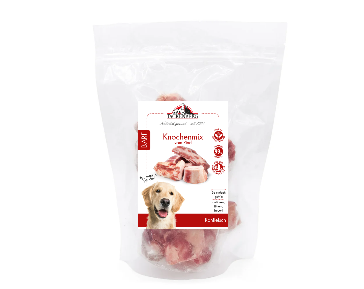 BARF Knochenmix vom Rind für Hunde  - 1000 g - Premiumqualität von Tackenberg von Tackenberg